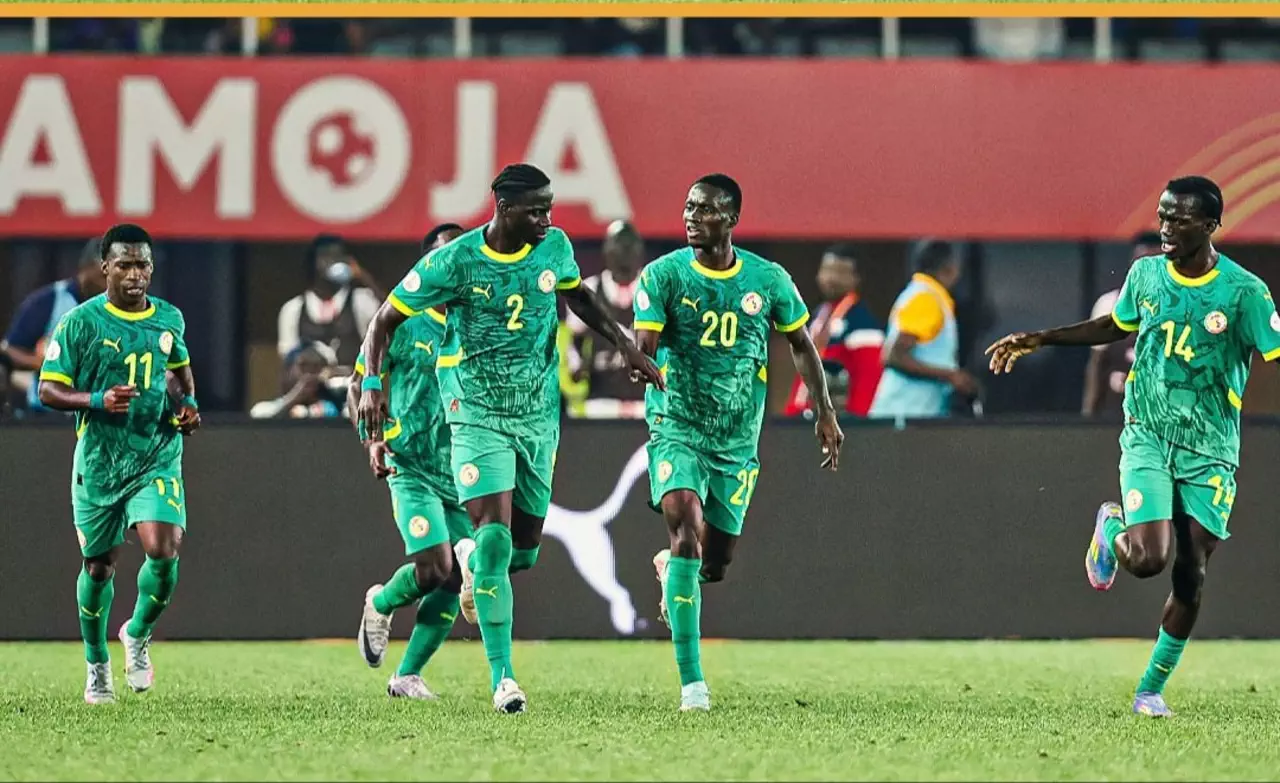 Senegalese local lions celebrate their victory against Sudan.
