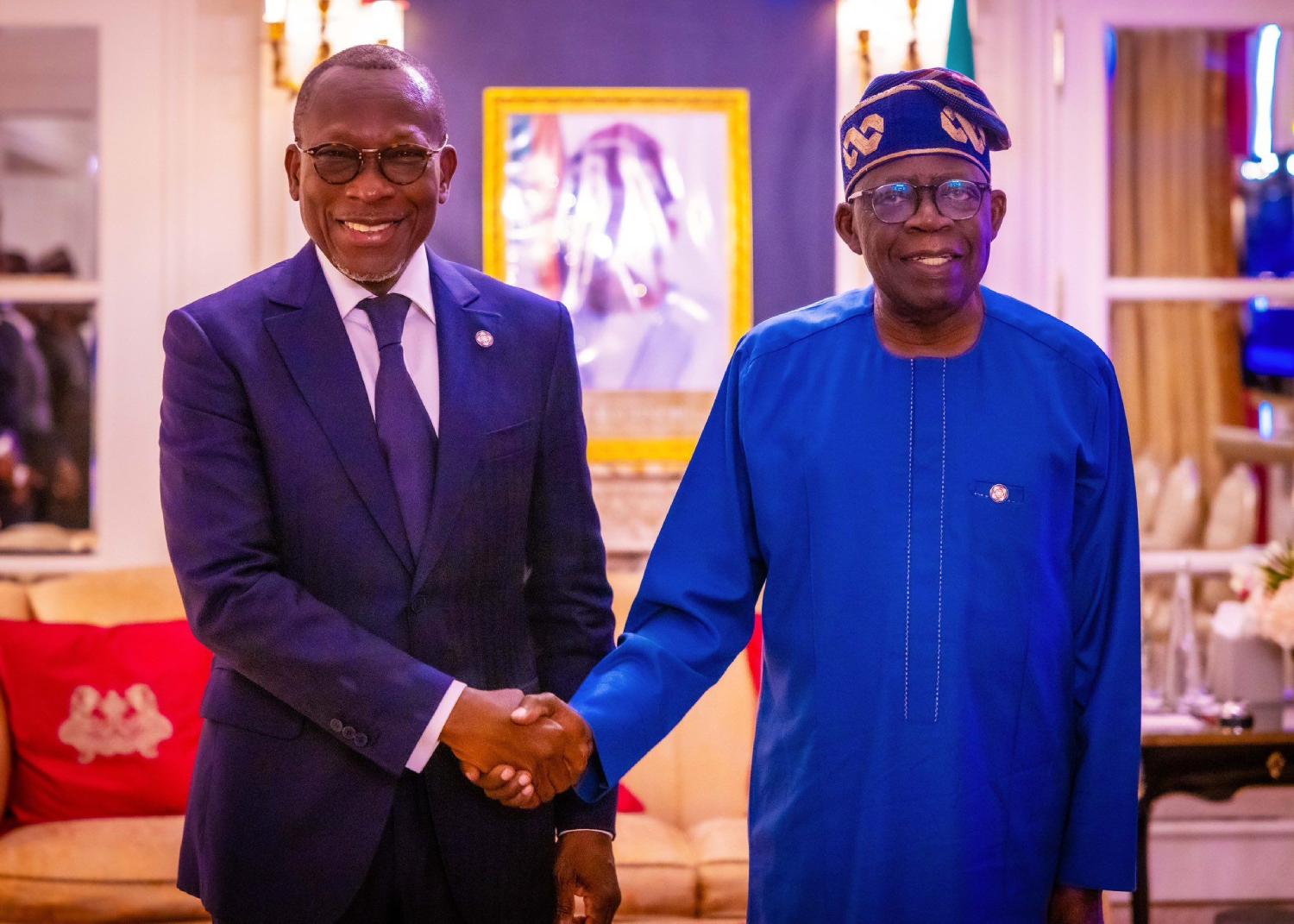 Patrice Talon and Bola Tinubu meeting to discuss economic partnership between Benin and Nigeria.