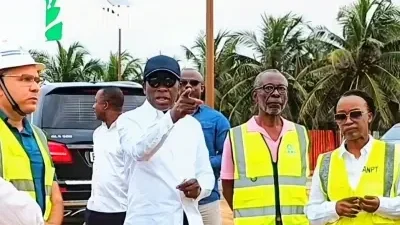 Patrice Talon inspecting construction sites for Ouidah's tourist infrastructure development in Benin.