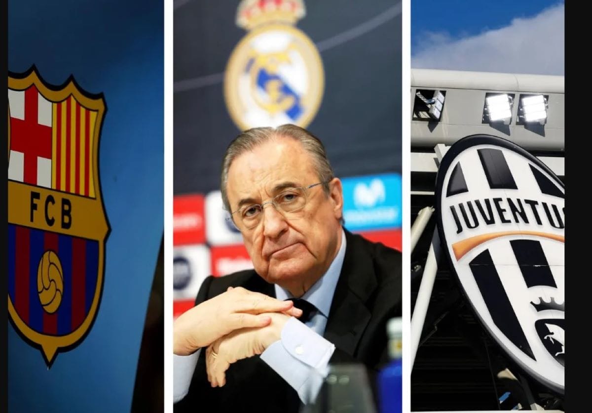 Barcelone, le Real Madrid et la Juventus ont admis qu'ils pourraient devoir modifier leurs plans, mais qu'ils se sont engagés à poursuivre une Super Ligue européenne. Composite : EPA/AFP/Getty Images