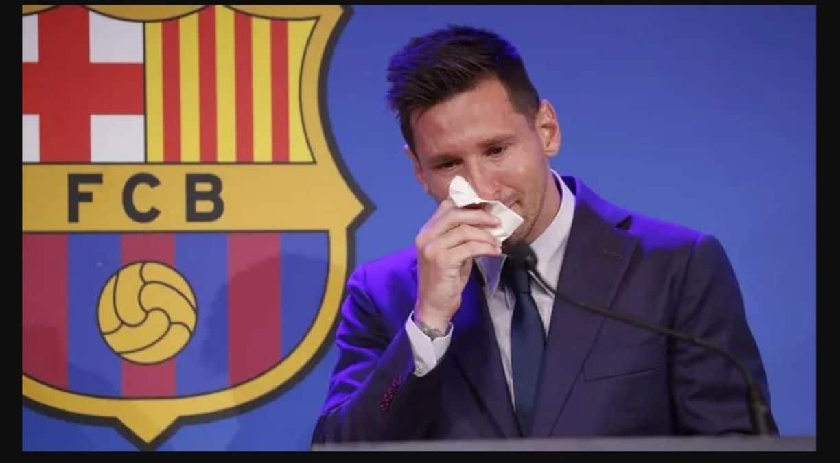 Lionel Messi en larmes, lors de ses adieux au Barça