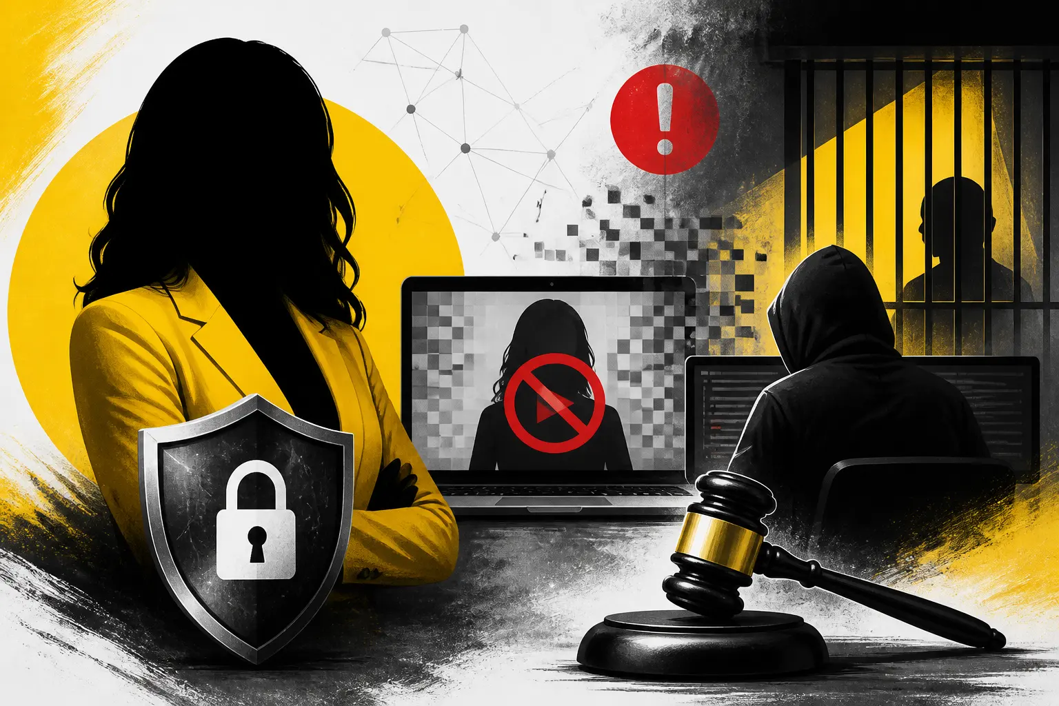 Illustration editoriale pour Karine Le Marchand fait emprisonner un informaticien pour fausses images pornos avec son visage