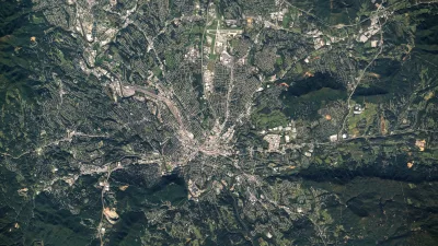 Vue aérienne de Roanoke et de Tinker Creek en Virginie