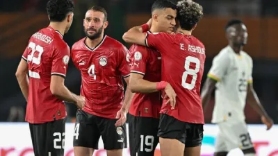 Des joueurs égyptiens célèbrent leur but