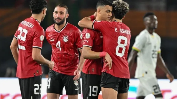 Des joueurs égyptiens célèbrent leur but