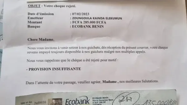 Plusieurs chèques émis sans provision