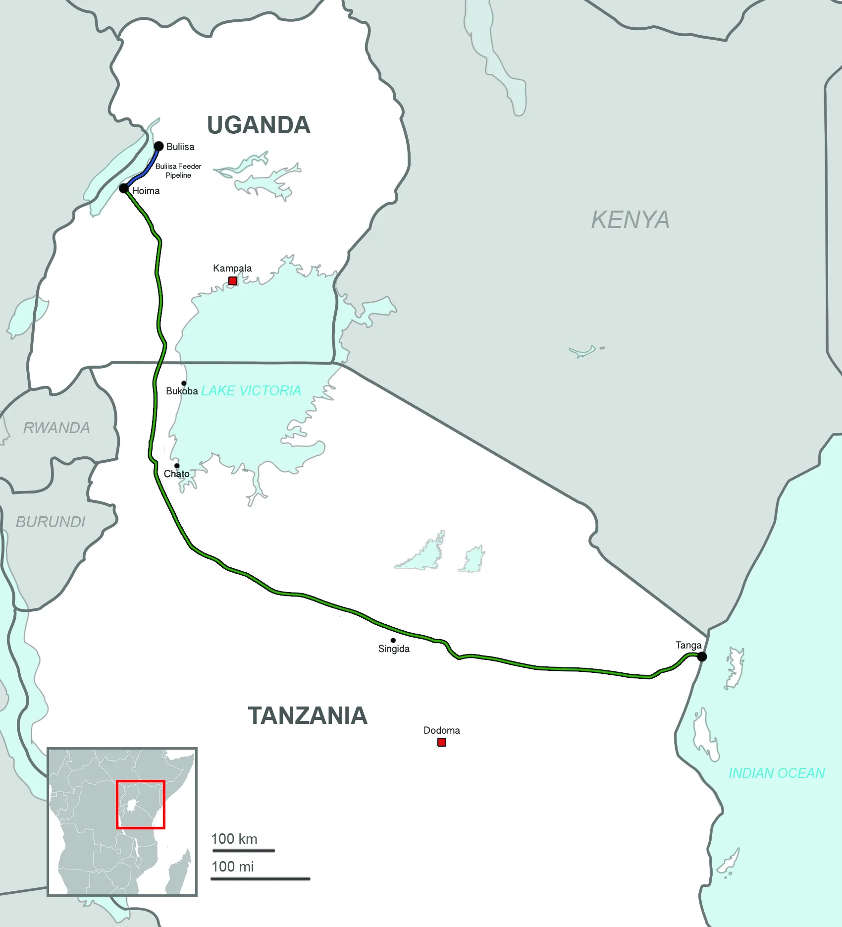 Carte du tracé de l’oléoduc EACOP entre l’Ouganda et la Tanzanie