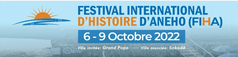 Logo du Festival International d'Histoire d'Aného (FIHA) avec des éléments culturels et historiques.