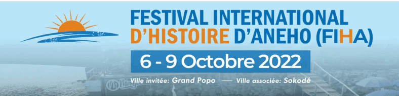 Logo du Festival International d'Histoire d'Aného (FIHA) avec des éléments culturels et historiques.