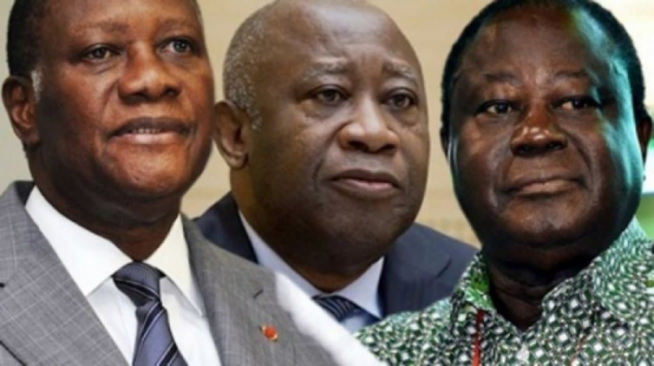 Le chef de l’État ivoirien Alassane Ouattara et ses prédécesseurs Laurent Gbagbo et Henri Konan Bédié.
