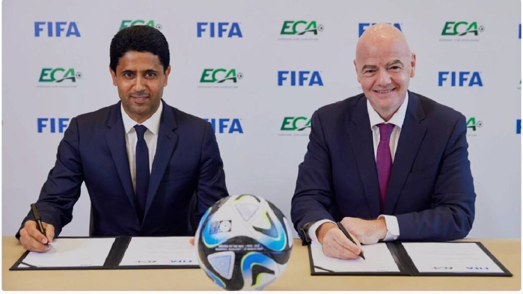 Gianni Infantino, Président de la FIFA, et Nasser Al-KhelaÃ¯fi, président de l'ECA