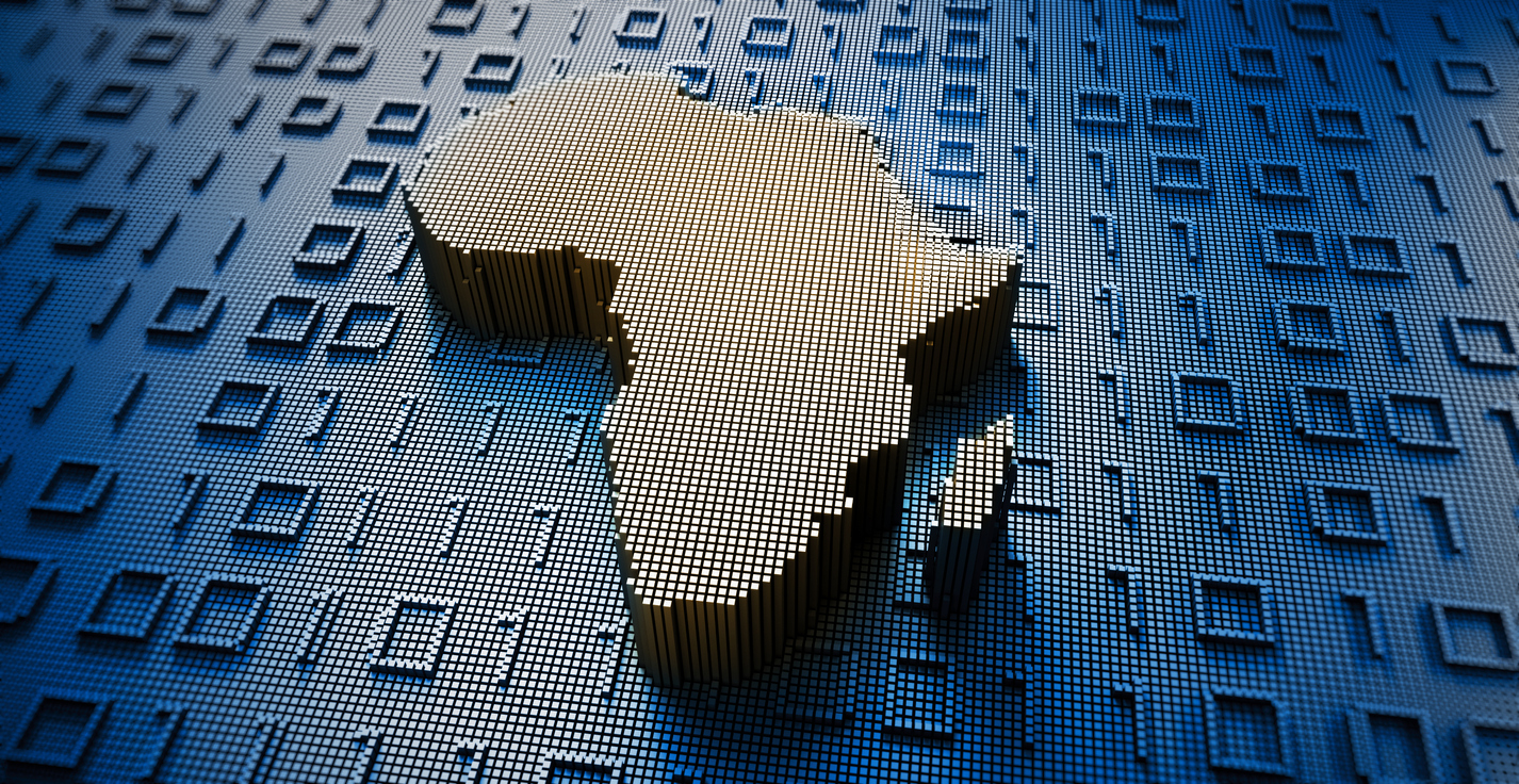 African map in a digital raster micro structure - 3D illustration