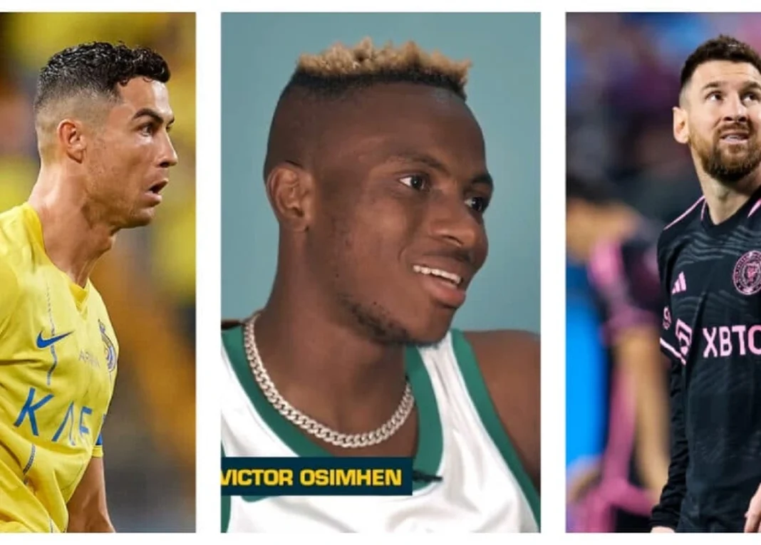 Cristiano Ronaldo, Lionel Messi et Victor Osimhen