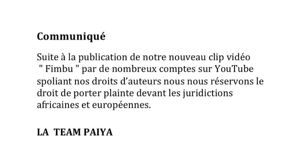 Côte d’Ivoire : La Team Paiya va porter plainte contre les boycotteurs de leur clip ‘’Fimbu’’ sur YouTube 2 429797565 323029900743172 4019560589007838791 n