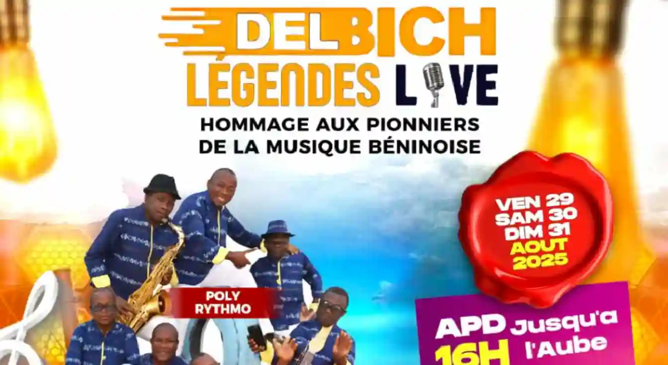 Concert live de DelBich célébrant les pionniers de la musique béninoise avec des jeunes talents.
