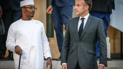 Le président tchadien Mahamat Idriss Déby Itno et son homologue français à l’Élysée, le 3 octobre 2024.