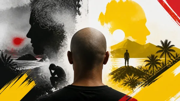 Illustration editoriale pour Adrien de Koh-Lanta réapparaît le crâne rasé pour révéler sa maladie