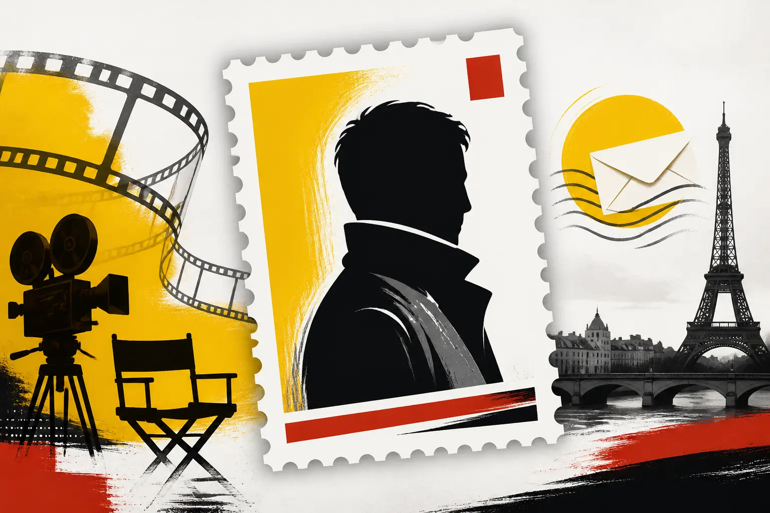 Illustration editoriale pour Jean‑Paul Belmondo star du Mondial du Timbre à Paris 2026