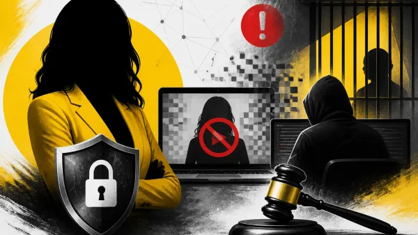 Illustration editoriale pour Karine Le Marchand fait emprisonner un informaticien pour fausses images pornos avec son visage