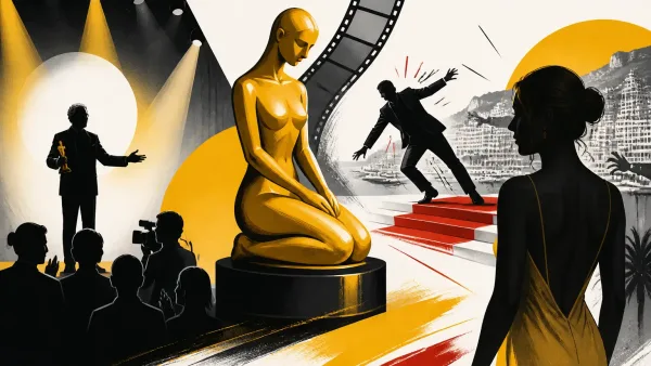 Illustration editoriale pour Michel Drucker reçoit la Nymphe d’honneur et évite une chute à Monte‑Carlo