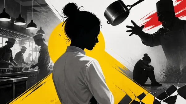 Illustration editoriale pour Viviana Pisacane, la gagnante de Top Chef, révèle avoir été maltraitée par un grand chef qui lui a lancé une casserole