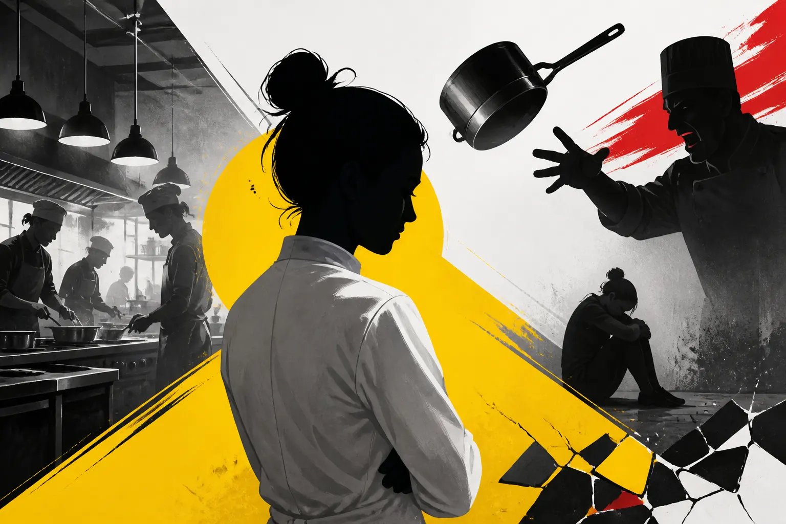 Illustration editoriale pour Viviana Pisacane, la gagnante de Top Chef, révèle avoir été maltraitée par un grand chef qui lui a lancé une casserole