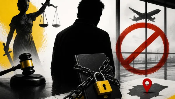Illustration editoriale pour Patrick Bruel placé sous contrôle judiciaire, interdit de séjour aux États-Unis