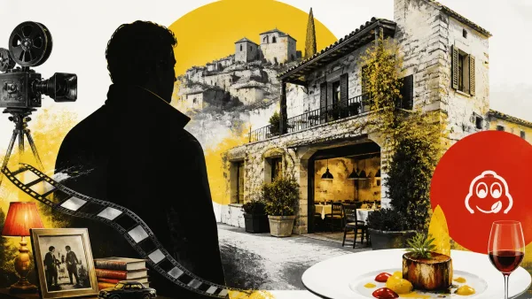 Illustration editoriale pour Claude Brasseur : sa maison d’enfance est devenue un restaurant dans un village médiéval des Alpes‑Maritimes