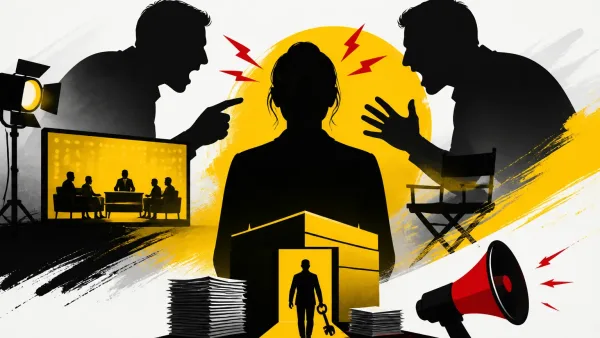 Illustration editoriale pour Nagui et Denis Brogniart « hurlent » sur Alexia Laroche-Joubert à cause des déclarations de Cyril Hanouna