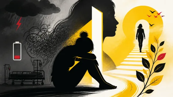 Illustration editoriale pour Adeline Blondieau dans un état proche du légume après un burn-out