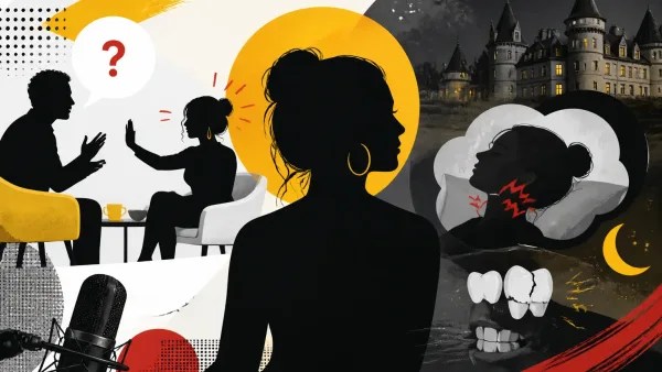 Illustration editoriale pour Olivia Ruiz : le bruxisme, la pathologie qu’elle a eue au château de la Star Academy