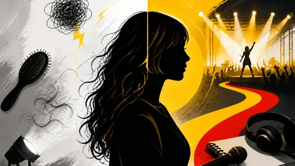 Illustration editoriale pour Hélèna Bailly explique que le stress de la tournée lui a fait perdre ses cheveux