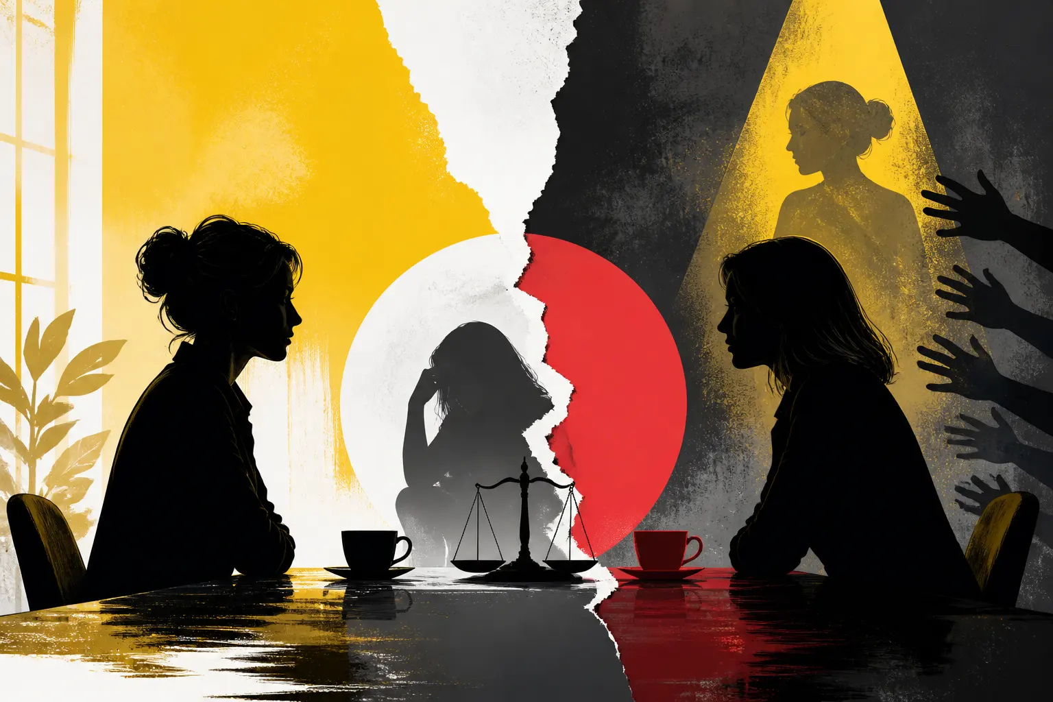 Illustration editoriale pour Adeline Blondieau : ce face-à-face qu’elle avait eu avec Amanda Sthers, ex-femme de Patrick Bruel, à propos d’une agression sexuelle