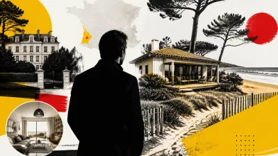Illustration editoriale pour Jean Dujardin installé à Saint-Cloud loue une propriété du Sud-Ouest sur Airbnb