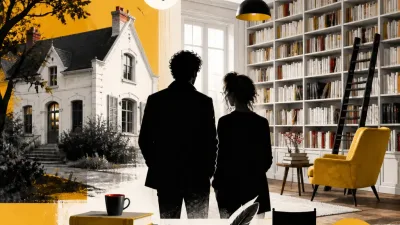 Illustration editoriale pour Samuel Benchetrit installe une bibliothèque dans sa maison avec Vanessa Paradis