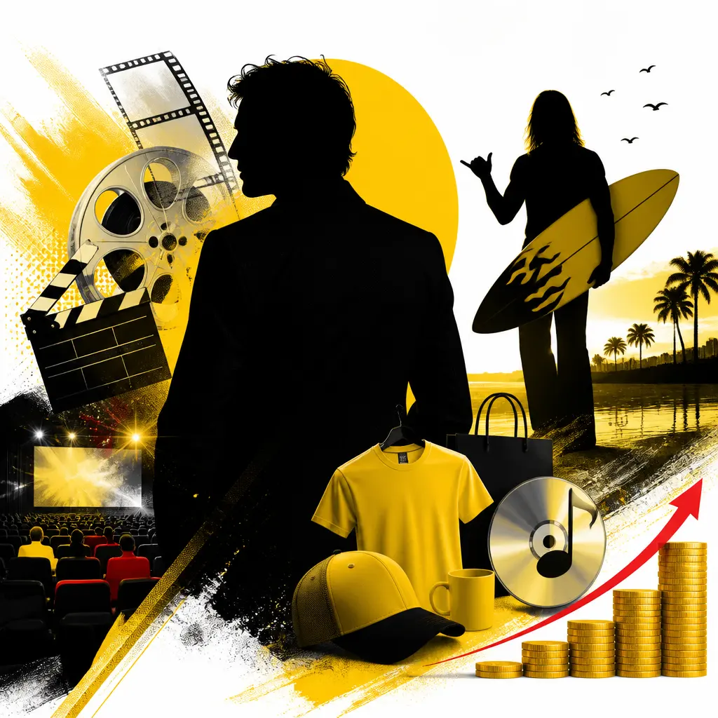 Illustration editoriale pour Jean Dujardin : revenus de Brice de Nice entre droits d’auteur, musique et produits dérivés