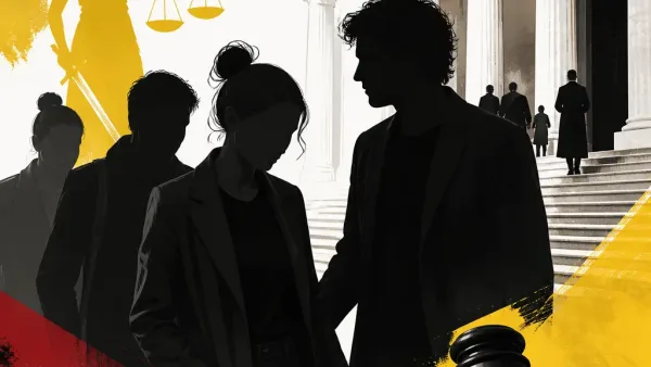 Illustration editoriale pour Adèle Exarchopoulos au tribunal face à Doums, François Civil à ses côtés
