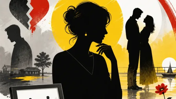 Illustration editoriale pour Sophie Davant en couple avec William Leymergie, déçue de sa séparation d’avec Pierre Sled