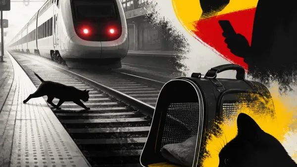 Illustration editoriale pour Olivier Benkemoun : son chat décapité dans un accident à la gare de Lyon