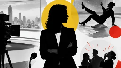 Illustration editoriale pour Nathalie Renoux : après 20 ans de JT, une chute en direct et un fou rire en plateau