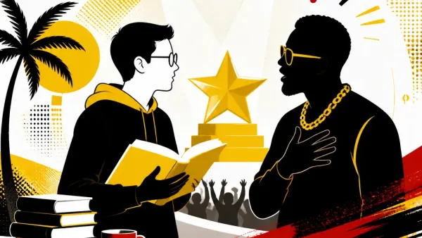 Illustration editoriale pour Tayc surpris par Émilien, le champion des 12 coups de midi, qui connaît sa biographie par cœur