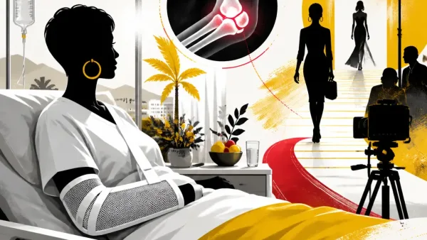 Illustration editoriale pour Cristina Cordula entame ses vacances d&rsquo;été à l&rsquo;hôpital après une opération du coude