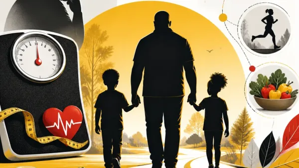 Illustration editoriale pour Laurent Ournac très vigilant avec ses deux enfants face à son combat contre l’obésité