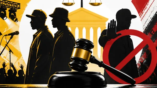 Illustration editoriale pour Silky Shaï et Tizy Bone gagnent leur procès, AZ interdit d&rsquo;utiliser Tragédie sur scène