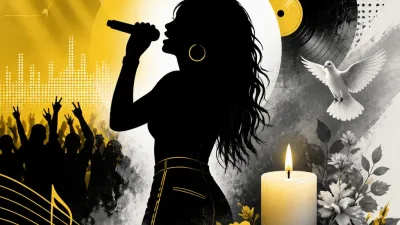 Illustration editoriale pour Lauren Bennett, voix sur le tube « Party Rock Anthem » de LMFAO, est décédée à 37 ans