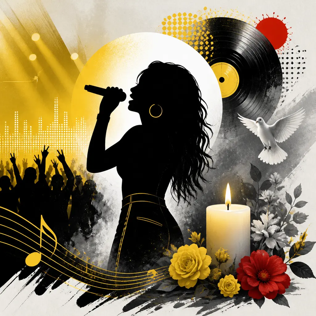 Illustration editoriale pour Lauren Bennett, voix sur le tube « Party Rock Anthem » de LMFAO, est décédée à 37 ans