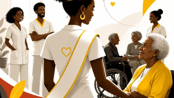 Illustration editoriale pour Miss Martinique Maureen-Alycia Lucea-Merlin de retour à l’Ehpad où elle a travaillé après son élection Miss France 2027