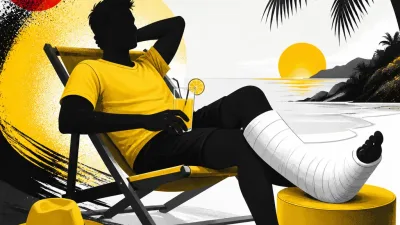 Illustration editoriale pour Arthur s’affiche avec un pied dans le plâtre pendant ses vacances