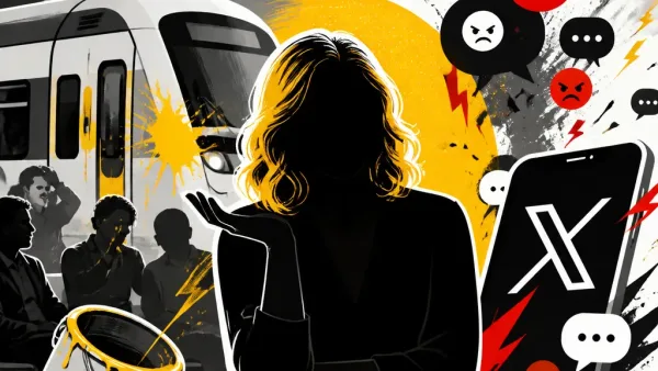 Illustration editoriale pour Valérie Damidot attaquée sur X après une blague sur la SNCF et un incident de peinture