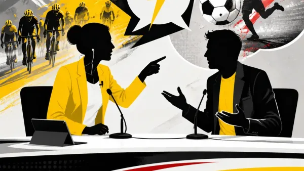 Illustration editoriale pour Marion Rousse recadre Alexandre Pasteur en direct lors du Tour de France